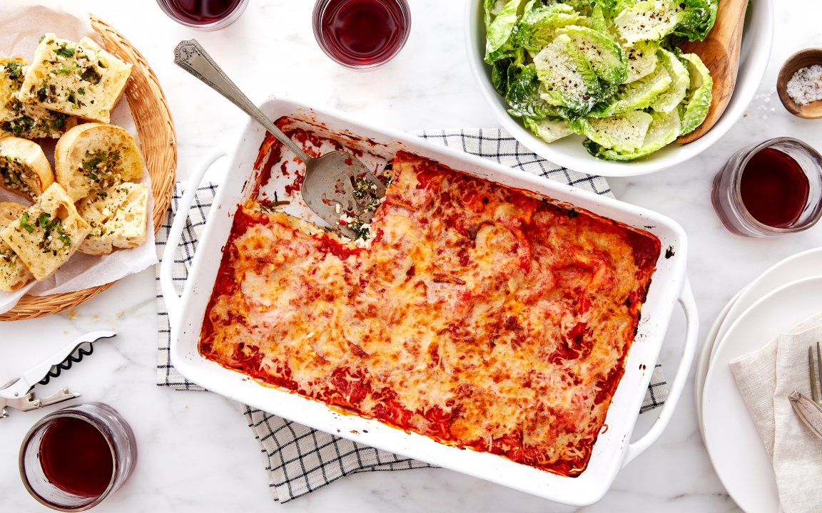 Lasagna Family Dinner with Garlic Bread & Caesar Salad Good Eggs Meal Kits SF Bay Good Eggs